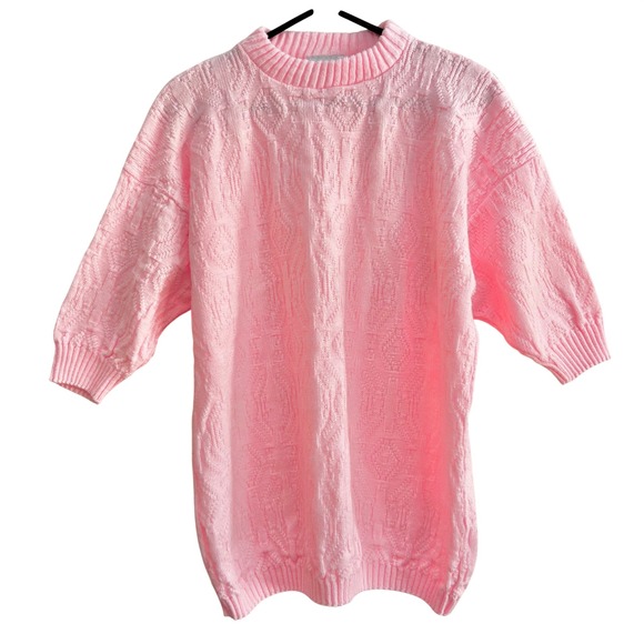 Stagelight Sweaters - Vintage Stagelight Pink Geometric Textured Knit Elbow Sleeve Sweater Top USA